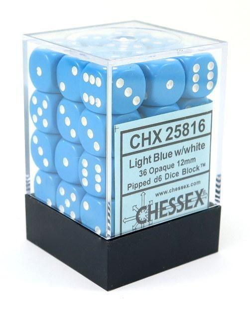 chessex! d6 12mm σετ ζάρια σε block light blue&white
