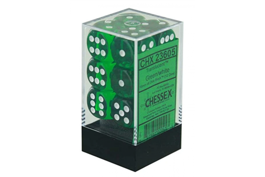 chessex! d6 16mm σετ ζάρια σε block green&white