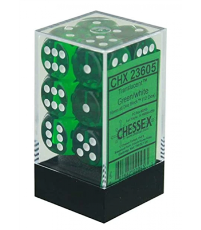 chessex! d6 16mm σετ ζάρια σε block green&white