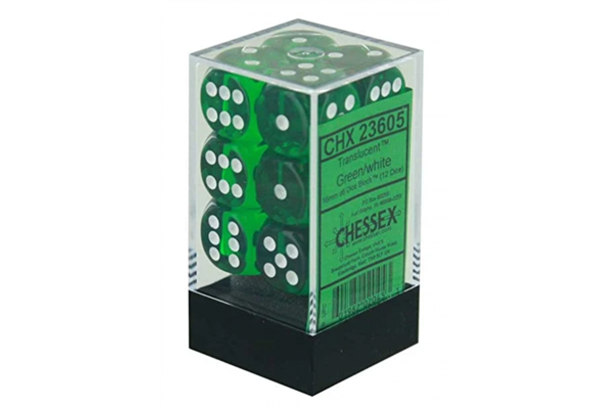 chessex! d6 16mm σετ ζάρια σε block green&white chessex! d6 16mm σετ ζάρια σε block green&white