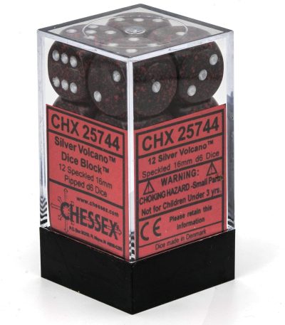 chessex! d6 16mm σετ ζάρια σε block silver volcano