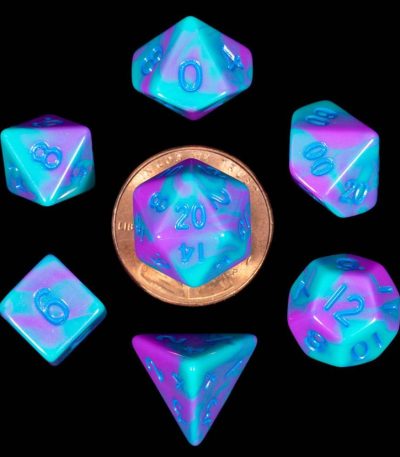 fanroll mini dice set turquoise and purple