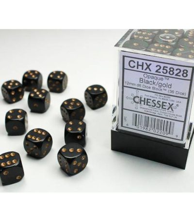 chessex! d6 12mm σετ ζάρια σε block black & gold