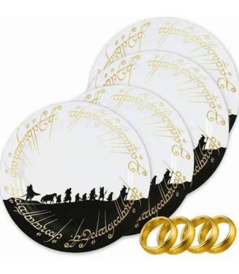 the lord of the rings set of 4 plates with 4 napkin rings