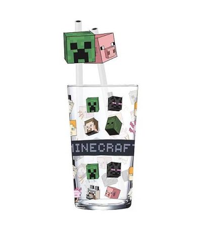 minecraft glass tumbler with twin straw set 480 ml1