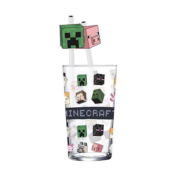 minecraft glass tumbler with twin straw set 480 ml1 minecraft glass tumbler with twin straw set 480 ml1